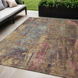 5' X 8' Brown And Blush Abstract Washable Indoor Outdoor Area Rug