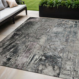 5' X 8' Gray And Silver Abstract Washable Indoor Outdoor Area Rug