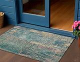 3' X 5' Teal Blue And Gold Abstract Washable Indoor Outdoor Area Rug