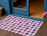 3' X 5' Blush And Ivory Geometric Washable Indoor Outdoor Area Rug