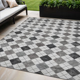 5' X 8' Gray And Ivory Geometric Washable Indoor Outdoor Area Rug