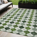 5' X 8' Olive Green And Ivory Geometric Washable Indoor Outdoor Area Rug