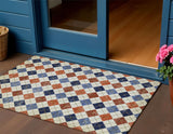3' X 5' Orange Blue And Ivory Geometric Washable Indoor Outdoor Area Rug