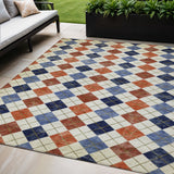5' X 8' Orange Blue And Ivory Geometric Washable Indoor Outdoor Area Rug