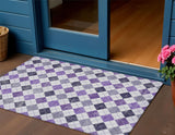 3' X 5' Plum And Ivory Geometric Washable Indoor Outdoor Area Rug