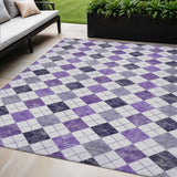 5' X 8' Plum And Ivory Geometric Washable Indoor Outdoor Area Rug