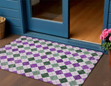 3' X 5' Purple Green And Ivory Geometric Washable Indoor Outdoor Area Rug