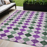 5' X 8' Purple Green And Ivory Geometric Washable Indoor Outdoor Area Rug