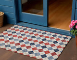 3' X 5' Red Blue And Ivory Geometric Washable Indoor Outdoor Area Rug