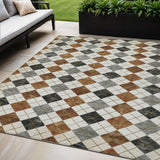 5' X 8' Terra Cotta Ivory And Gray Geometric Washable Indoor Outdoor Area Rug