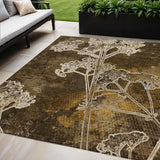 5' X 8' Chocolate And Beige Floral Washable Indoor Outdoor Area Rug