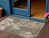 3' X 5' Khaki And Beige Floral Washable Indoor Outdoor Area Rug