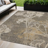 5' X 8' Khaki And Beige Floral Washable Indoor Outdoor Area Rug