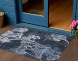 3' X 5' Navy Blue And Ivory Floral Washable Indoor Outdoor Area Rug