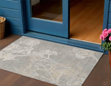 3' X 5' Silver And Gray Floral Washable Indoor Outdoor Area Rug