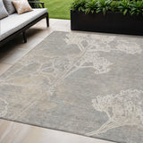 5' X 8' Silver And Gray Floral Washable Indoor Outdoor Area Rug