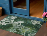 3' X 5' Teal Blue And Green Floral Washable Indoor Outdoor Area Rug
