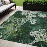 5' X 8' Teal Blue And Green Floral Washable Indoor Outdoor Area Rug