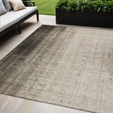 5' X 8' Brown And Beige Striped Washable Indoor Outdoor Area Rug