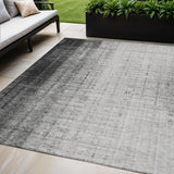 5' X 8' Gray And Ivory Striped Washable Indoor Outdoor Area Rug