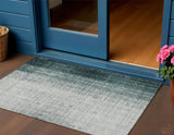 3' X 5' Teal Blue And Ivory Striped Washable Indoor Outdoor Area Rug