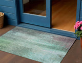 3' X 5' Aqua And Teal Blue Abstract Washable Indoor Outdoor Area Rug