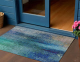 3' X 5' Blue And Tan Abstract Washable Indoor Outdoor Area Rug