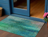 3' X 5' Teal Blue And Green Abstract Washable Indoor Outdoor Area Rug