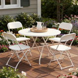 Set of Four White Metal Outdoor Folding Stacking Dining Chairs