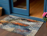 3' X 5' Blue Orange And Ivory Abstract Washable Indoor Outdoor Area Rug