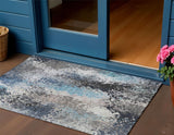 3' X 5' Denim Blue Ivory And Gray Abstract Washable Indoor Outdoor Area Rug