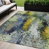 5' X 8' Green Gold And Charcoal Abstract Washable Indoor Outdoor Area Rug