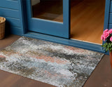 3' X 5' Granite Gray Ivory And Coral Abstract Washable Indoor Outdoor Area Rug