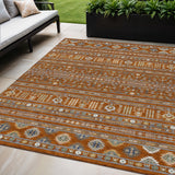 5' X 8' Rust Blue And Ivory Tribal Washable Indoor Outdoor Area Rug