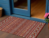 3' X 5' Red Gold And Blue Tribal Washable Indoor Outdoor Area Rug