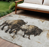 3' X 5' Beige Ivory And Charcoal Animal Print Washable Indoor Outdoor Area Rug