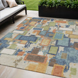 5' X 8' Denim Blue Copper And Green Geometric Washable Indoor Outdoor Area Rug