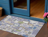 3' X 5' Purple Tan And Ivory Geometric Washable Indoor Outdoor Area Rug