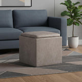 17" Taupe Faux Leather Cube Ottoman With Storage