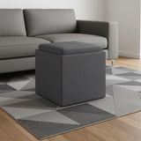 17" Slate Gray Linen Cube Ottoman With Storage