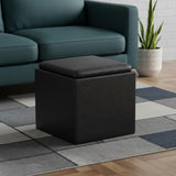 17" Black Faux Leather Cube Ottoman With Storage