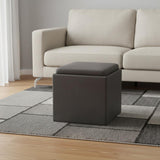 17" Slate Gray Faux Leather Cube Ottoman With Storage