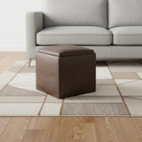 17" Dark Brown Faux Leather Cube Ottoman With Storage