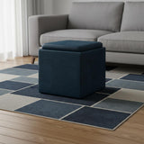 17" Dark Blue Faux Leather Cube Ottoman With Storage