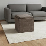 17" Brown Fabric Cube Ottoman With Storage