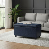 34" Denim Blue And Dark Brown Ottoman With Storage