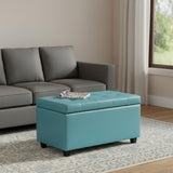 34" Light Blue And Dark Brown Tufted Ottoman With Storage