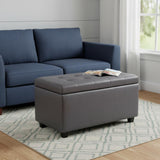 34" Dark Gray And Stone And Dark Brown Faux Leather Tufted Ottoman With Storage