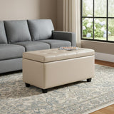 34" Cream And Dark Brown Tufted Ottoman With Storage