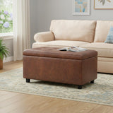 34" Brown And Dark Brown Tufted Ottoman With Storage